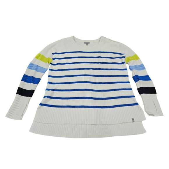 NWOT By Talbots 1X Cotton Blend Striped Sweater Blue White Lime Green Size - Picture 1 of 6